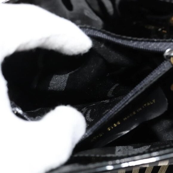 Salvatore Ferragamo Backpack Patent Canvas Black Gold Auth BA3113